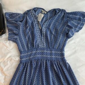 Blue Patterned Dress with Flutter Sleeves